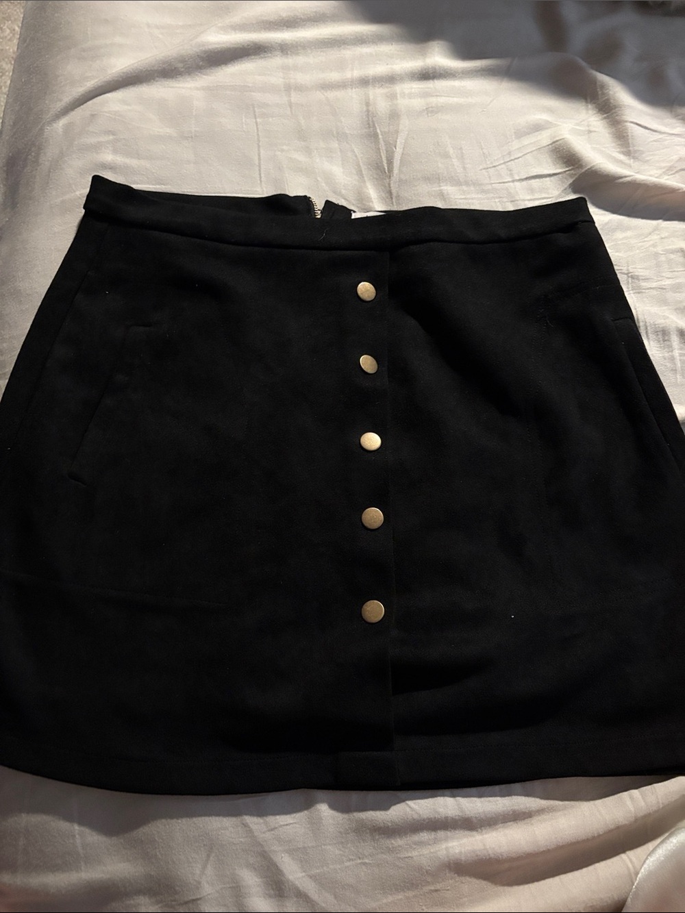 Gold-Button Black Mini Skirt
